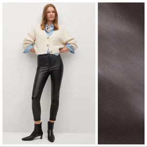 NWOT. Mango Black Slim-fit Faux Leather Trousers with High Elasticity. Size S.